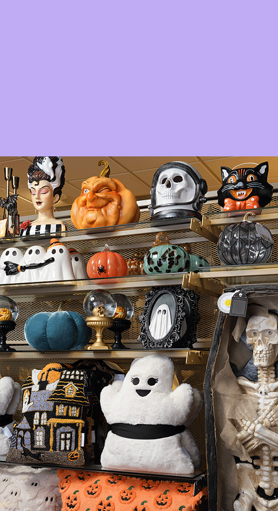 Store shelf filled with Halloween decorations
