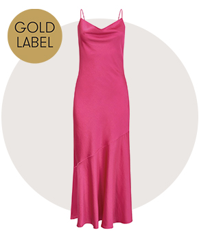 A bright pink midi dress 