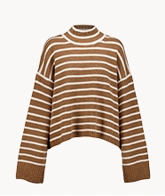 A high-necked striped knit in tonal hues.