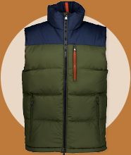 A padded green and black gilet. 