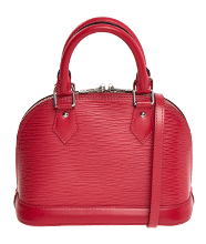 Red handbag.