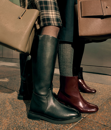 Leather knee-high boots and ankle boots.