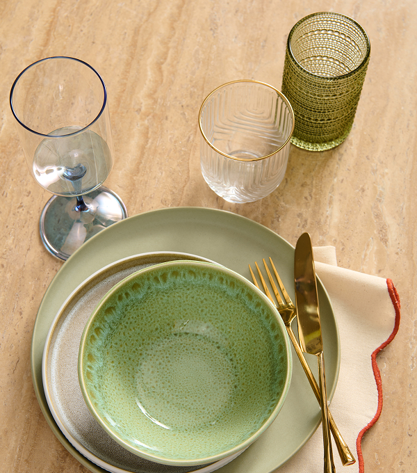 A stylish tablecaspe featuring crockey and glassware from TK Maxx.