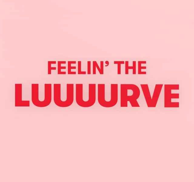 A GIF showing with the title 'Feelin' the lurve' as heart-shaped sweets drop down the screen. 