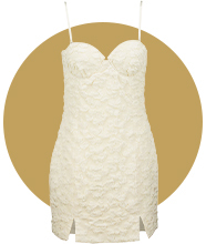 A textured white minidress with spaghetti straps.