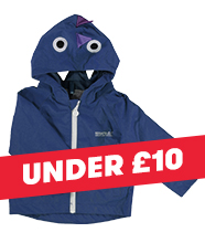 A navy jacket with cartoon eyes on the hood.