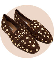 A GIF of brown, red and white shoes.