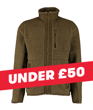 A khaki zip-up fleece.