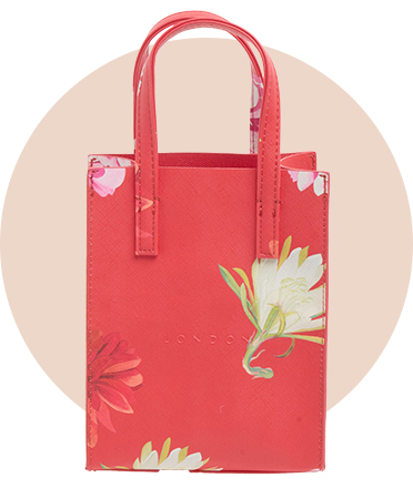 A red leather tote bag.