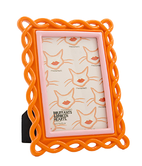 A bold pink and orange picture frame.