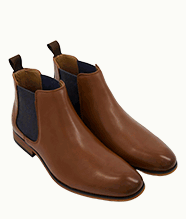 A pair of brown chelsea boots.