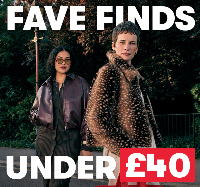 GIF showing models in autumnal outfits with text 'FAVE FINDS UNDER £40'. 