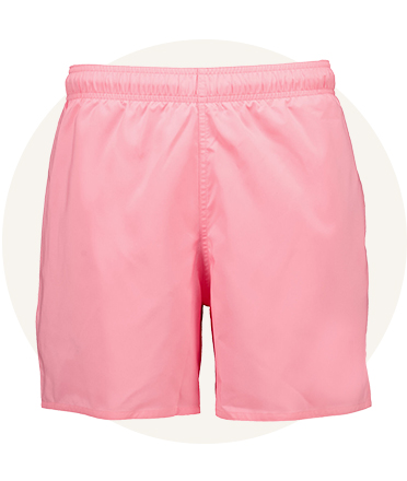 Pink drawstring shorts with elastic waistband and relaxed fit, displayed front-facing against a plain light background.