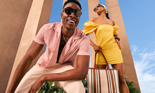 Two models wearing easy breezy linen essentials. 