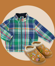 A checked jacket and cosy slip-on UGG boots.
