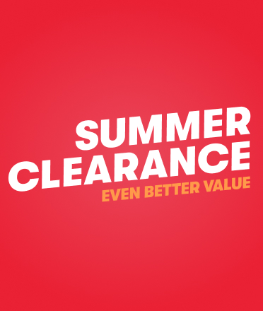 Red background with text reading “SUMMER CLEARANCE” and smaller text underneath saying “EVEN BETTER VALUE”.