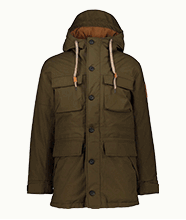 A mens khaki hooded parka jacket.