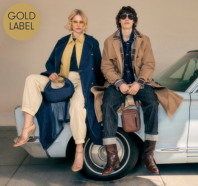 Models wearing autumnal outfits sat on a car bonnet.