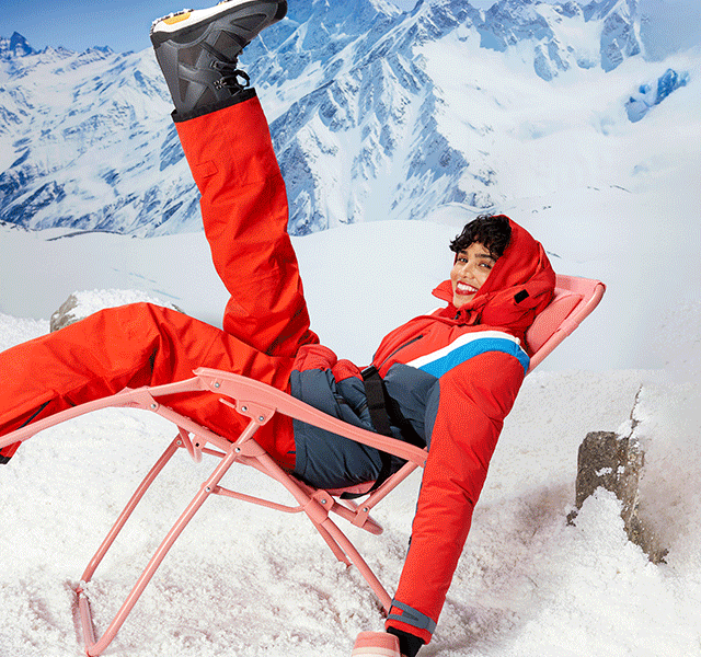 GIF flicking between three different male and female models wearing statement skiwear.