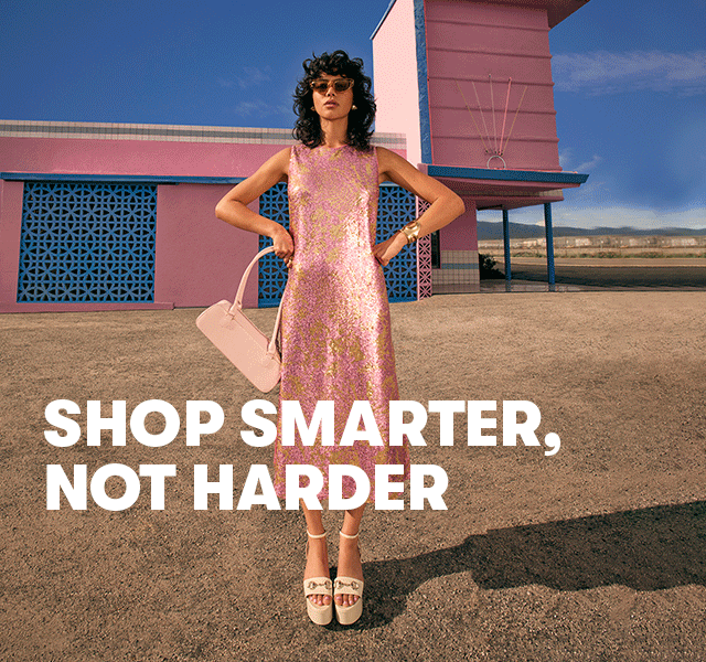 A GIF showing models wearing fancy dresses with the title 'Shop smarter, not harder'	