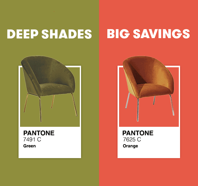 Two images showing the shades of the season: a deep avocado green and a bold, rusty orange. 