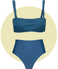 A blue high-waisted bikini.
