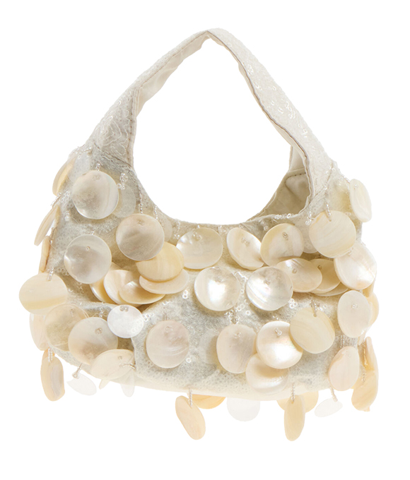 Cream shell embellished shoulder bag.