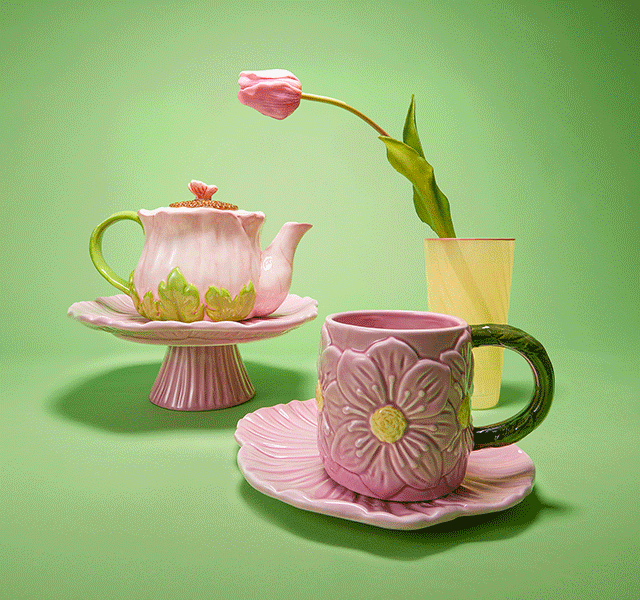 A gif showing pastel-hued homewares in floral and egg themes.